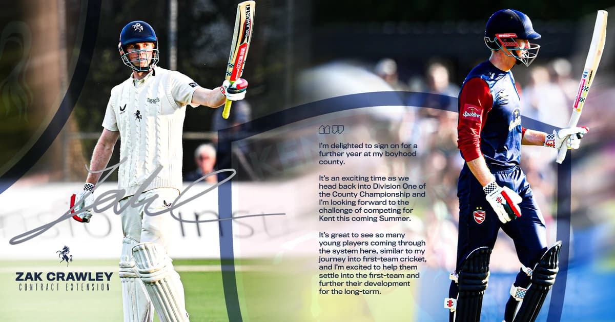 ZAK CRAWLEY SIGNS KENT CONTRACT EXTENSION